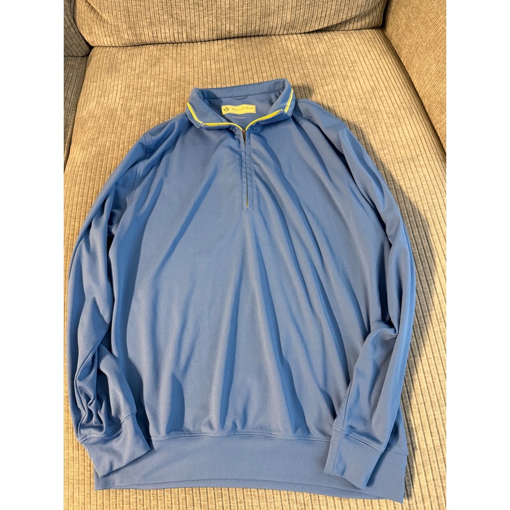 Donald Ross Sportswear Mens Blue Yellow Trim Quarter Zip Golf Pullover Large
